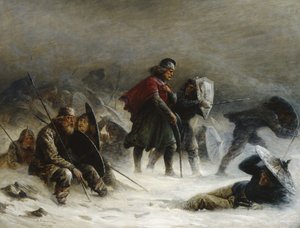 Le roi Sverre dans une tempête de neige dans les montagnes de Voss