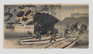 Nos troupes débarquant à Taïwan au cœur de la nuit - Kobayashi Kiyochika