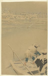 Neige crépusculaire à Matsuchiyama - Kobayashi Kiyochika
