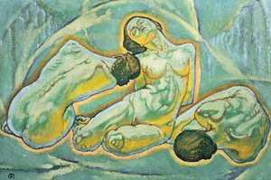 Drei kauernde Frauen - Trois femmes accroupies ... (peinture sur toile) - Koloman Moser