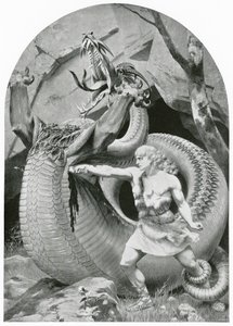 Siegfried terrassant le dragon (lithographie) - Konrad Dielitz
