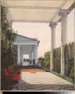 Vue de la colonnade depuis la chambre de l