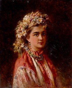 Jeune fille avec une guirlande de fleurs - Konstantin Egorovich Makovsky
