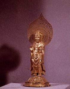 Art coréen : représentation du Bouddha Amitabha, statuette en or. Période Silla. 7e-8e siècle. Musée national de Corée