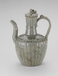 Aiguière avec bec en forme de bambou, cannelures et feuilles - Korean School