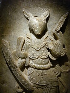 Ornement de tombe, lapin du zodiaque en agalmatolite, VIIIe siècle sous la période des Royaumes du Nord et du Sud, Corée. Photographie, Musée national de Séoul, République de Corée