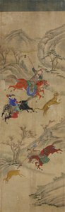 Scène de chasse (3 cavaliers chassant le cerf et le tigre)