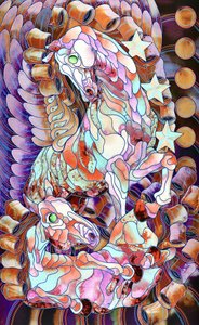 Chevaux fantastiques en vitrail