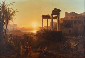 Paysage avec coucher de soleil