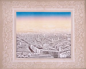 Vue aérienne de Londres avec bordure décorative, vers 1845 - Kronheim and Co