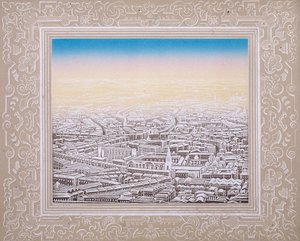 Vue aérienne de Londres avec bordure décorative, vers 1845 - Kronheim and Co