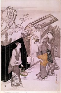 Retour de soirée poétique au printemps. Estampe japonaise de Shunman Kubo (1757-1820). Paris, Musée Guimet, Musée national des arts asiatiques