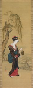 Beauté avec des lucioles, début des années 1800 (encre et couleur sur soie)