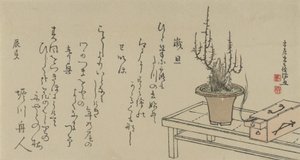Bonsaï Prunier sur banc et boîte, 1796 - Kubo Shunman