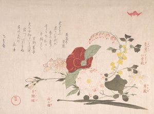 Collection de pluie de printemps Harusame shu, vol. 2 : Fleurs coupées : Clématite, Bus..., 1815 Année du Bœuf - Kubo Shunman