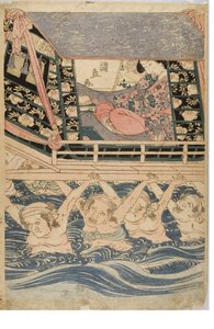 Scène printanière de jeunes femmes en voyage - Kuninaga Utagawa