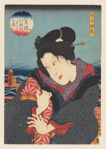 Sotoyama Myôshin sur un balcon près de la rivière (Biographies des huit héros chiens, série)