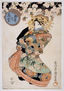 Courtisane Hanamurasaki de la maison de thé Tamaya, vers 1830, estampe Ukiyo-e par Utagawa Kunitomi, civilisation japonaise