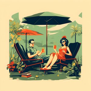 3 amis se détendent dans le jardin avec une ou deux boissons 4 - Kurt Heppke