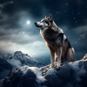 Un majestueux loup gris sur un sommet enneigé