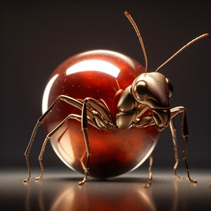 Une fourmi brune grimpe sur une pomme géante 2