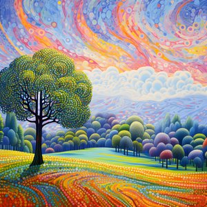 Paysage avec arbres et collines 3