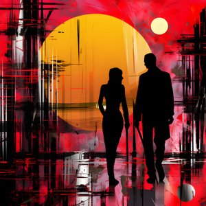 Homme en rouge, femme en orange et noir 1