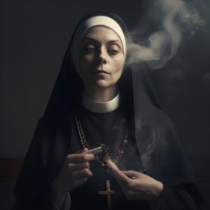 nonne avec collier de diamants fumant un cigare 2