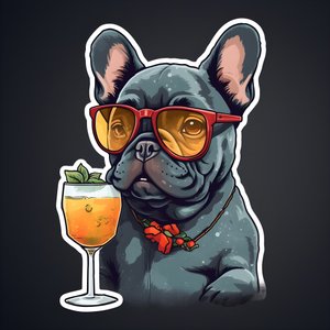 Autocollant, bouledogues français cool, buvant un cocktail 3 - Kurt Heppke