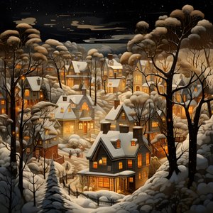 Un village de nuit sous des arbres enneigés 1