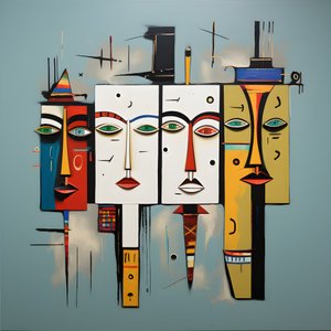 Groupe de quatre têtes sur un mur 2