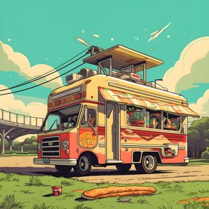 Une affiche artistique pour des camions de nourriture dans un skatepark en Californie du Nord 2