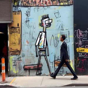 Une figure peinte prend vie en marchant dans une rue de New York, photo surréaliste 1