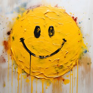visage souriant jaune peint en impasto 4