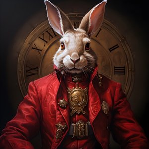 androïde lapin anthropomorphe cybernétique masculin, en redingote rouge 3