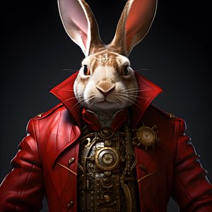 androïde lapin anthropomorphe cybernétique masculin, en redingote rouge 4