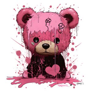Teddy unisexe rose avec un tatouage brun sur le front