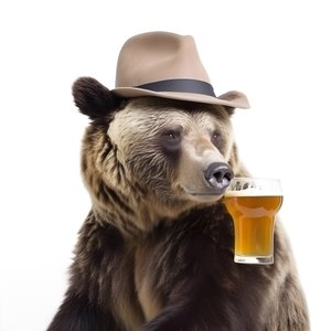 Un ours avec un chapeau haut de forme une chope de bière de face et de profil sur fond blanc 4