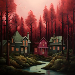 quatre maisons rouges dans la forêt 4 - Kurt Heppke