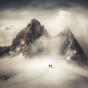 Deux personnes skiant sur une montagne couverte de nuages 2 - Kurt Heppke