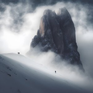 Deux personnes faisant du ski sur une montagne couverte de nuages 3