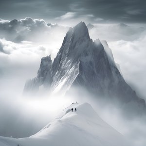 Deux personnes skiant sur une montagne couverte de nuages 4