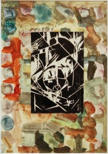 Sans titre (Collage avec gravure sur bois sur peinture abstraite) - Kurt Schwitters