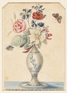 Petit vase avec fleurs et papillon gris-jaune - L.W. Garrison