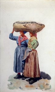 Deux femmes dockers au port de Gênes, vers 1890