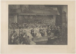 Cérémonie de bénédiction du mariage de la reine Wilhelmine des Pays-Bas et du duc Henri de Mecklembourg à La Haye, le 7 février 1901