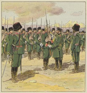 Le général Kouropatkine passe en revue les troupes après la bataille de Kin-Tcheou - L. Malespine
