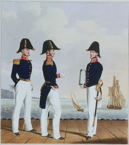 Costume de la Royal Navy & Marines. Commis aux vivres & Clerc du capitaine