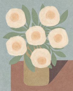 Fleurs blanches dans un vase jaune