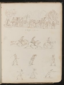 Huit études de soldats, y compris des soldats dans un café en plein air inscrit "a caffe sense?" - Lady Butler